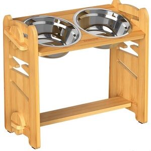 Bamboo Elevated Pet Feeder with Bowls